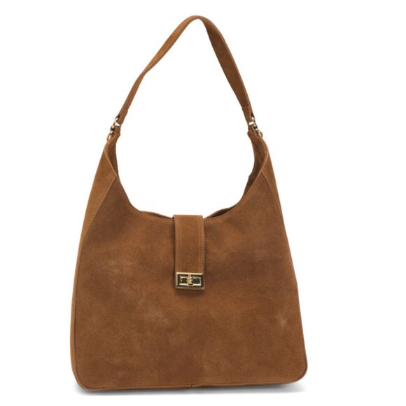 VIOLA CASTELLANI Cuoio Made In Italy Suede Flap Over Hobo - Picture 1 of 2